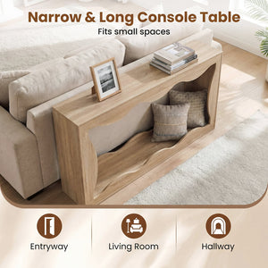 63 Inch Console Table 2-Tier Narrow Entryway Table with Wavy Edge Storage Shelf-Natural view 7