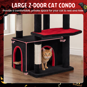 63 Inch Gothic Cat Tree with Condo and Top Cave for Large Cats 20+ LBS-Black view 6