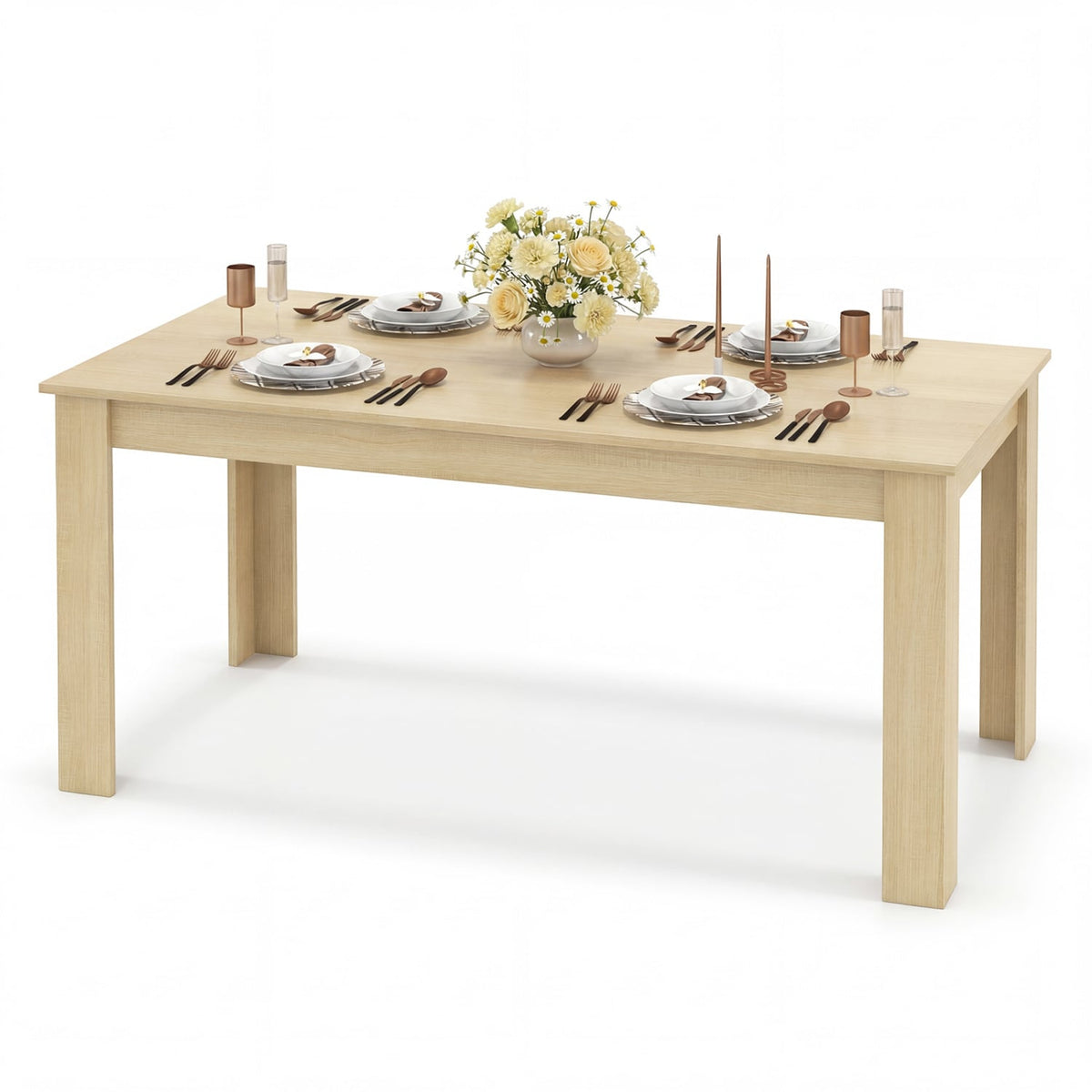 63 Inch Rectangular Modern Dining Kitchen Table-Oak view 4