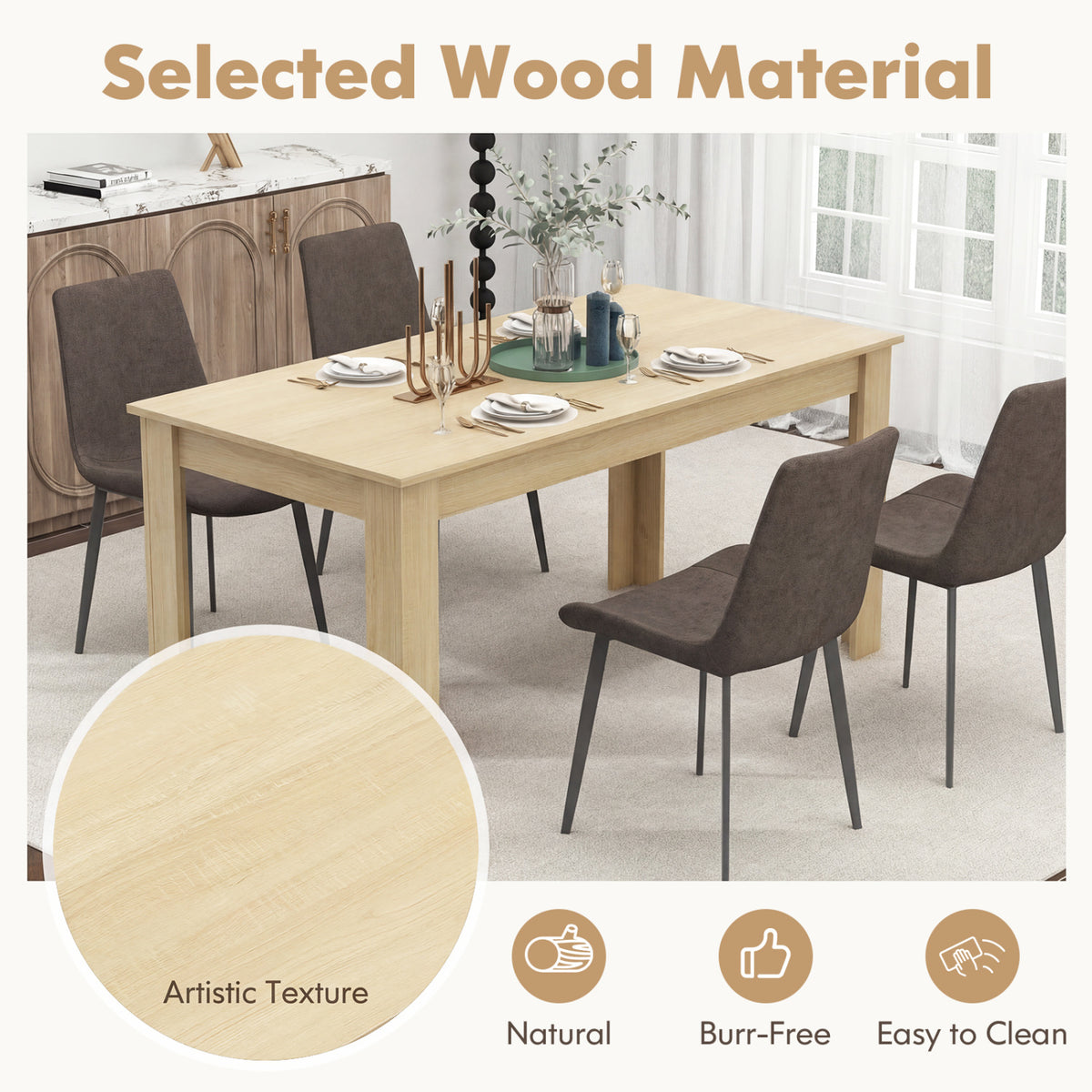 63 Inch Rectangular Modern Dining Kitchen Table-Oak view 8