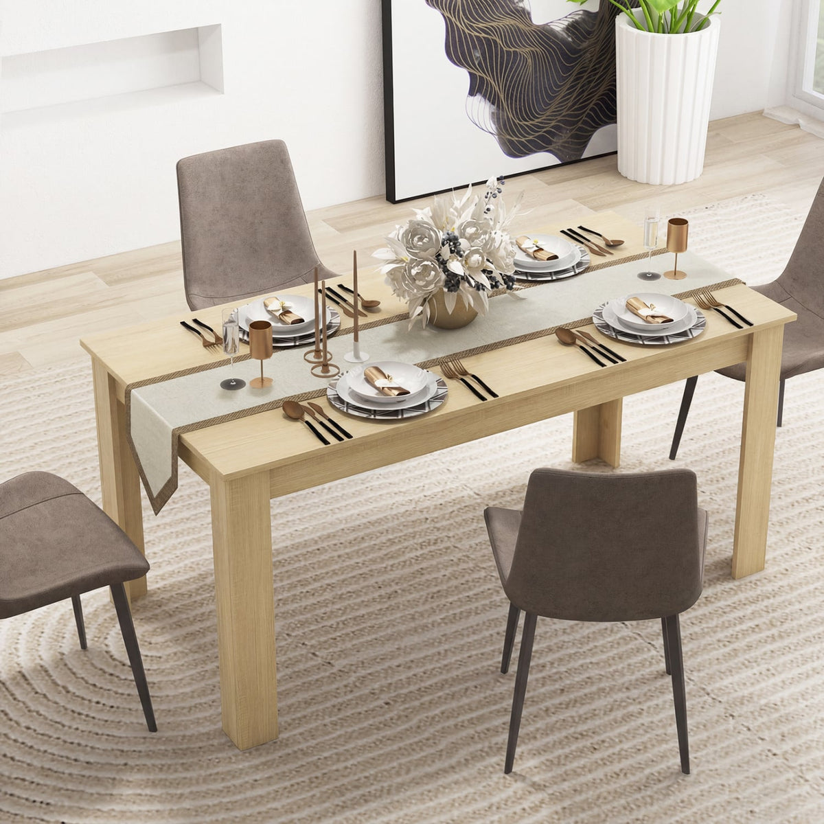 63 Inch Rectangular Modern Dining Kitchen Table-Oak view 3