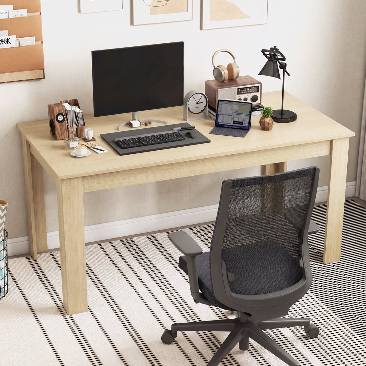 63 Inch Rectangular Modern Dining Kitchen Table-Oak view 6