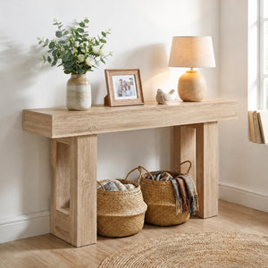 63 Inches Long Console Table Farmhouse Entryway Table with Storage-Natural view 2