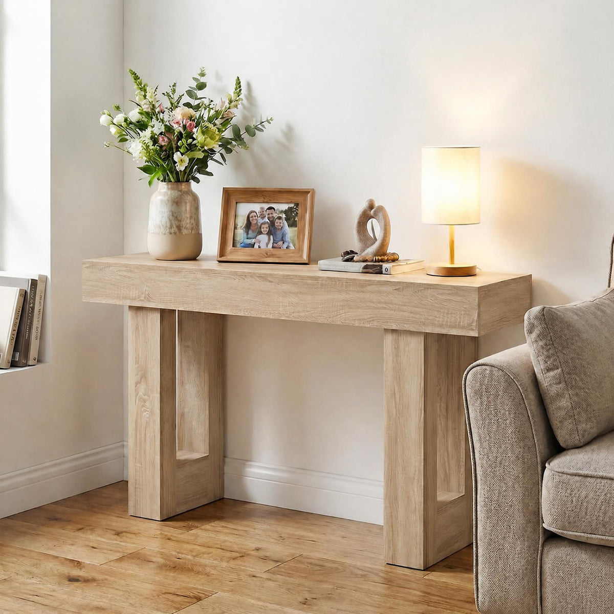 63 Inches Long Console Table Farmhouse Entryway Table with Storage-Natural view 3