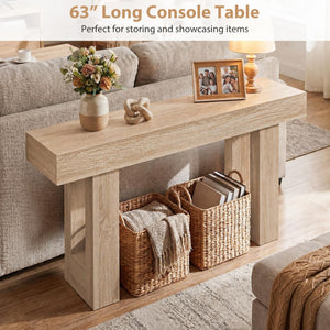 63 Inches Long Console Table Farmhouse Entryway Table with Storage-Natural view 8