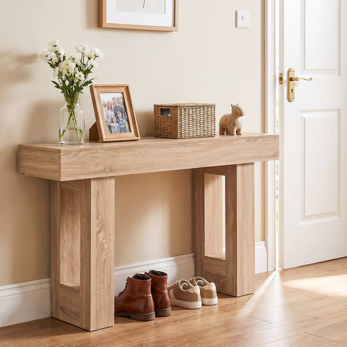 63 Inches Long Console Table Farmhouse Entryway Table with Storage-Natural view 7
