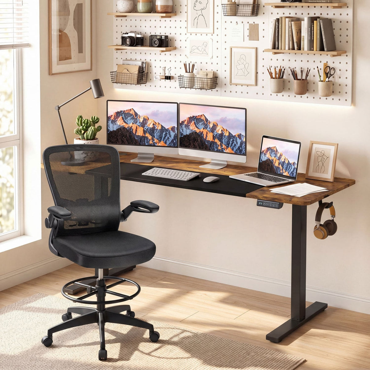 63 x 24 Inch Height Adjustable Sit Stand Computer Desk with 3 Memory Presets-Rustic Brown view 2