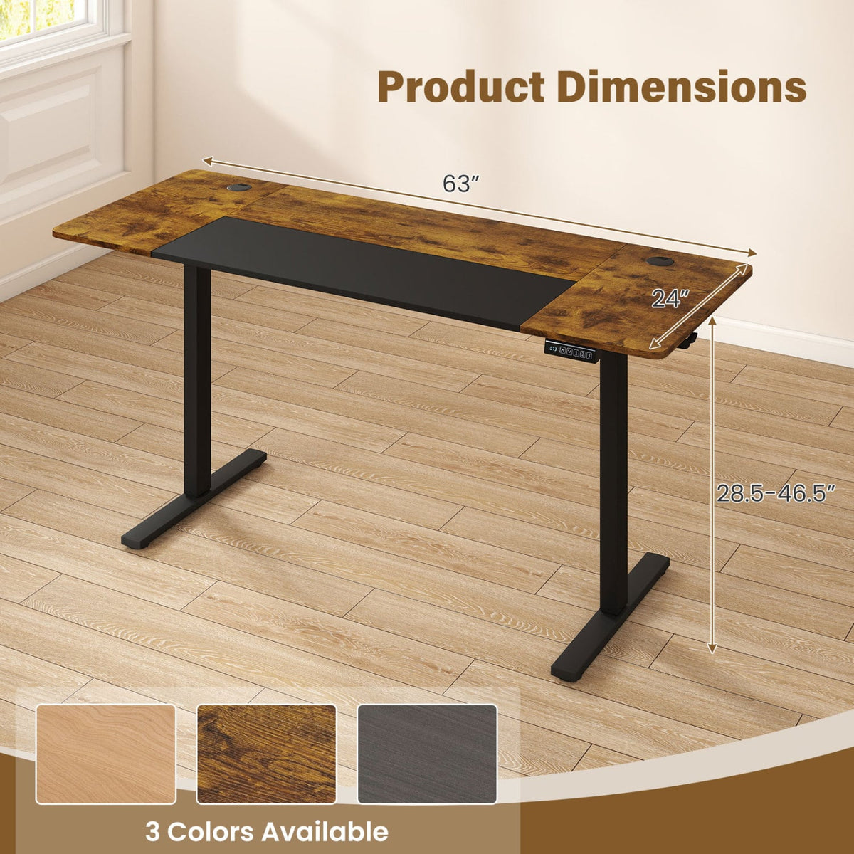 63 x 24 Inch Height Adjustable Sit Stand Computer Desk with 3 Memory Presets-Rustic Brown view 5