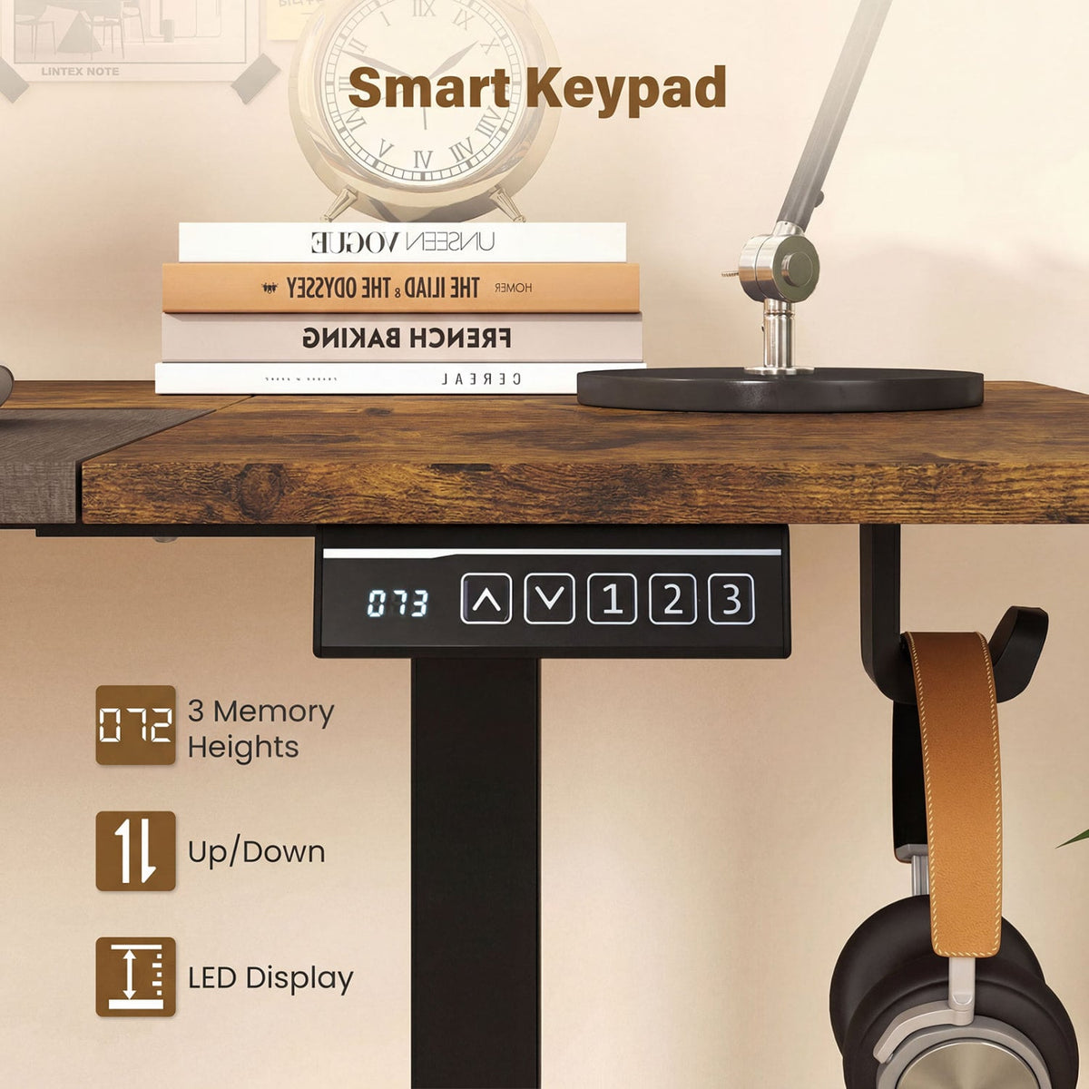 63 x 24 Inch Height Adjustable Sit Stand Computer Desk with 3 Memory Presets-Rustic Brown view 9