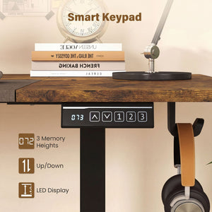 63 x 24 Inch Height Adjustable Sit Stand Computer Desk with 3 Memory Presets-Rustic Brown view 9