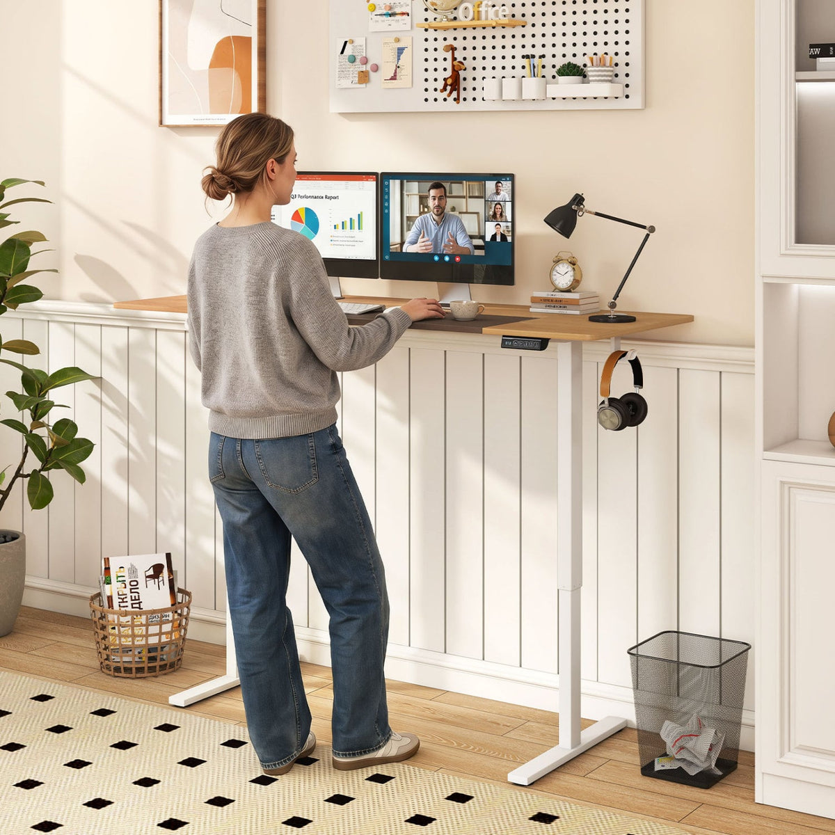 63 x 24 Inch Height Adjustable Sit Stand Computer Desk with 3 Memory Presets-Natural view 3