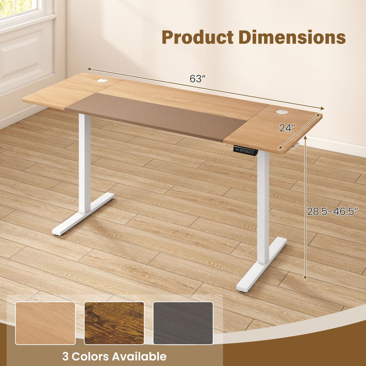 63 x 24 Inch Height Adjustable Sit Stand Computer Desk with 3 Memory Presets-Natural view 5