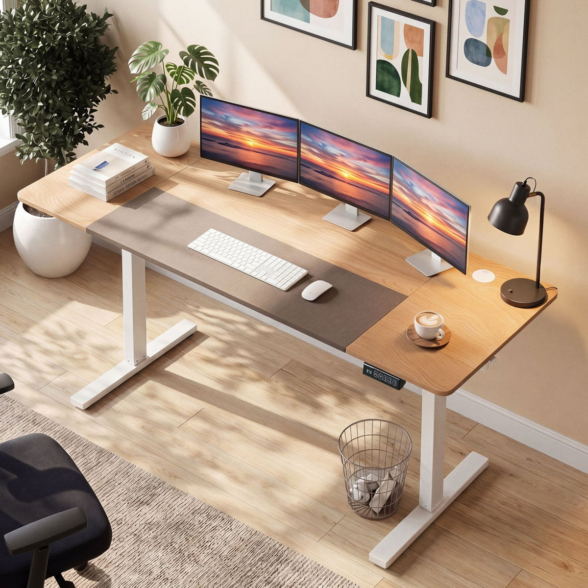 63 x 24 Inch Height Adjustable Sit Stand Computer Desk with 3 Memory Presets-Natural view 6