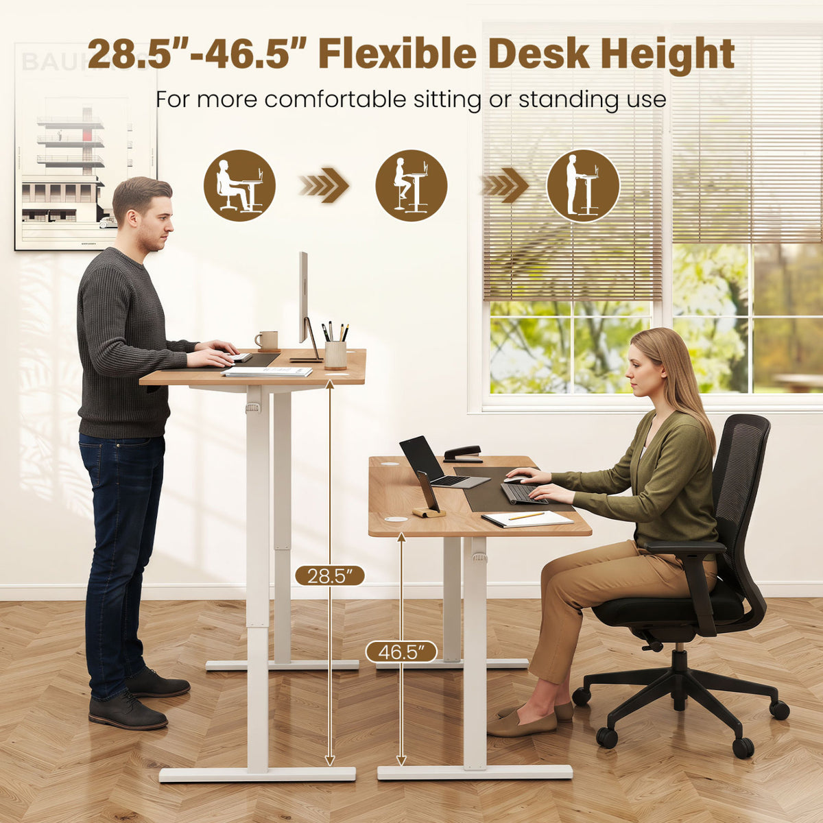 63 x 24 Inch Height Adjustable Sit Stand Computer Desk with 3 Memory Presets-Natural view 7
