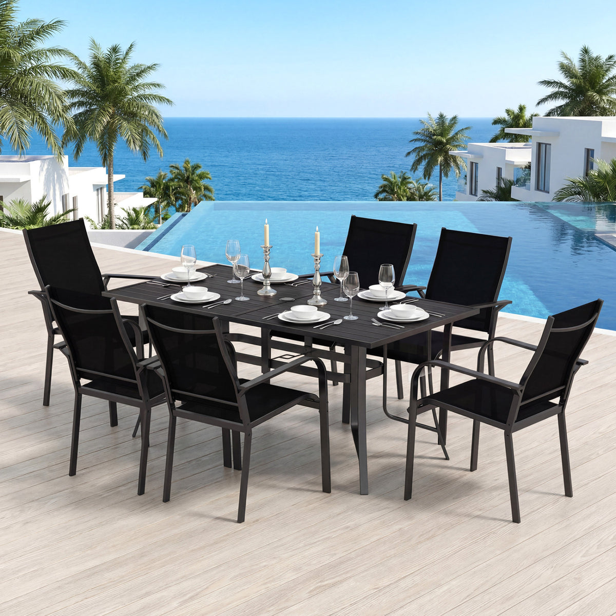 63 inches x 33 inches Rectangle Metal Patio Dining Table for 6-Black view 6