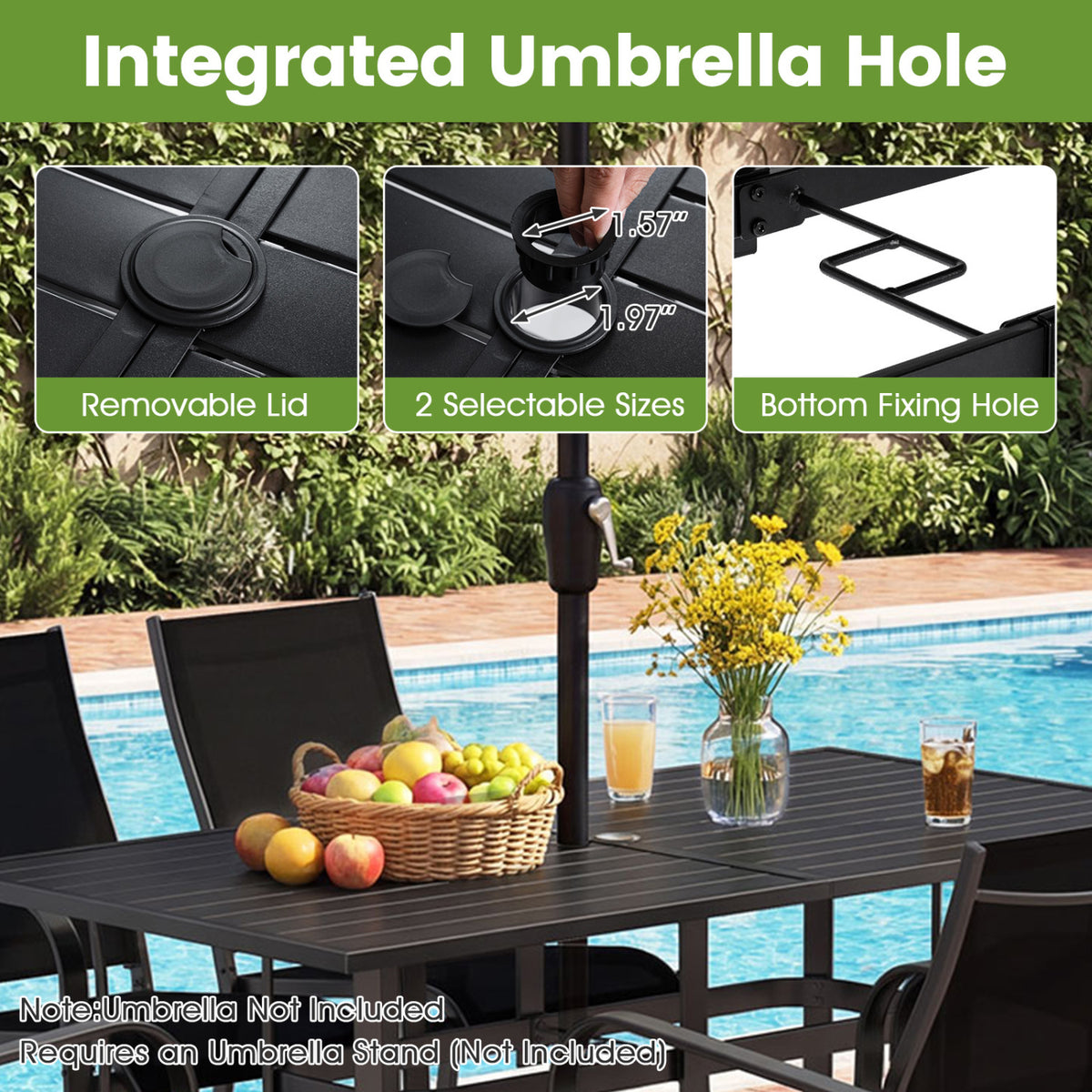 63 inches x 33 inches Rectangle Metal Patio Dining Table for 6-Black view 9