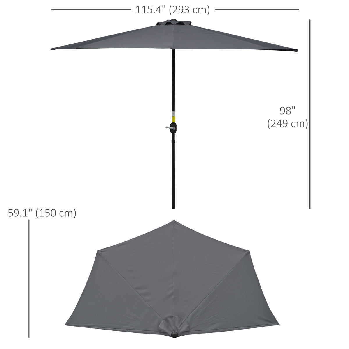 9.8ft Half Umbrella Semi Round Patio Parasol with Crank Handle, Top Vent for Garden – view 17