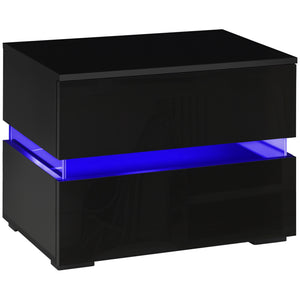 Modern Nightstand, Bedside Table with 2 Drawers, RGB LED Lights for Bedroom, Black