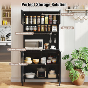 64.5 Inches Tall Kitchen Pantry Cabinet with Charging Station and Wine Glass Rack-Black view 7