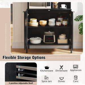 64.5 Inches Tall Kitchen Pantry Cabinet with Charging Station and Wine Glass Rack-Black view 8