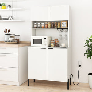 64.5 Inches Tall Kitchen Pantry Cabinet with Charging Station and Wine Glass Rack-White view 3
