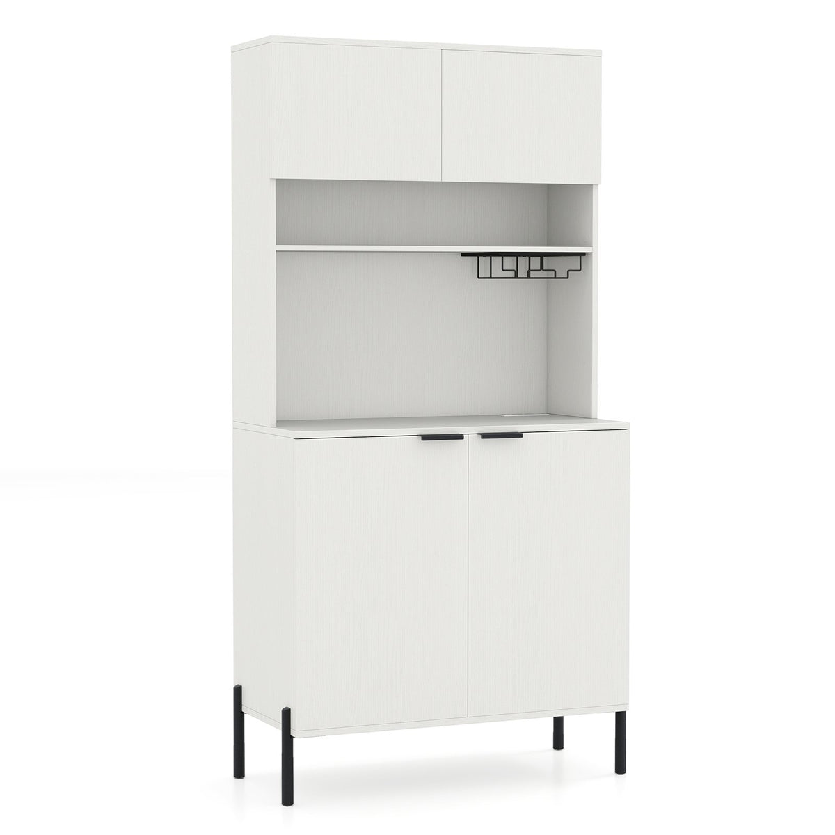 64.5 Inches Tall Kitchen Pantry Cabinet with Charging Station and Wine Glass Rack-White view 4