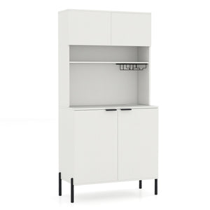 64.5 Inches Tall Kitchen Pantry Cabinet with Charging Station and Wine Glass Rack-White view 4