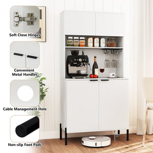 64.5 Inches Tall Kitchen Pantry Cabinet with Charging Station and Wine Glass Rack-White view 6