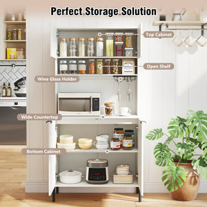 64.5 Inches Tall Kitchen Pantry Cabinet with Charging Station and Wine Glass Rack-White view 7