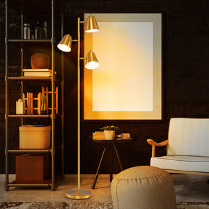 64 Inch 3-Light LED Floor Lamp Reading Light for Living Room Bedroom-Golden view 3