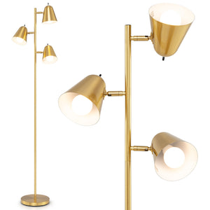 64 Inch 3-Light LED Floor Lamp Reading Light for Living Room Bedroom-Golden view 4