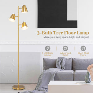64 Inch 3-Light LED Floor Lamp Reading Light for Living Room Bedroom-Golden view 7