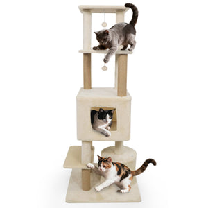 64 Inch Tall Cat Tree with 2 Large Condos and Jute Scratching Posts for Indoor Adult Cats-Beige view 4