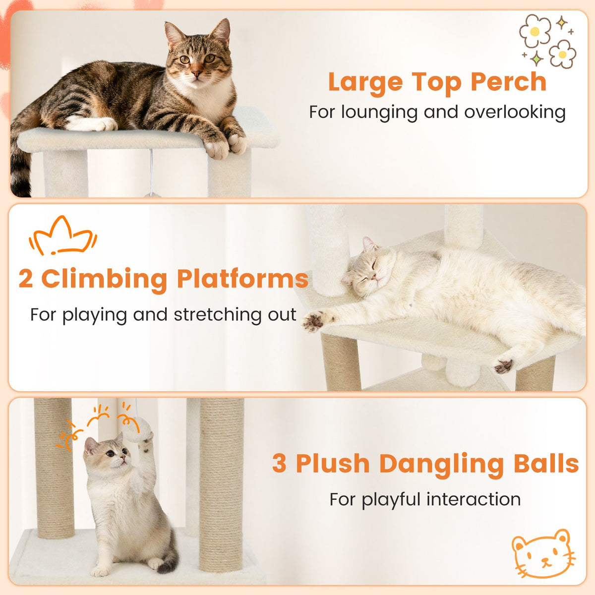 64 Inch Tall Cat Tree with 2 Large Condos and Jute Scratching Posts for Indoor Adult Cats-Beige view 7
