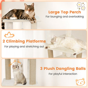 64 Inch Tall Cat Tree with 2 Large Condos and Jute Scratching Posts for Indoor Adult Cats-Beige view 7
