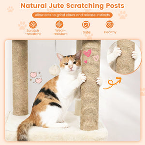 64 Inch Tall Cat Tree with 2 Large Condos and Jute Scratching Posts for Indoor Adult Cats-Beige view 8