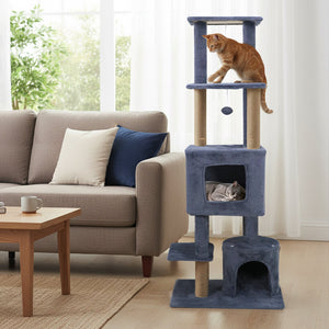 64 Inch Tall Cat Tree with 2 Large Condos and Jute Scratching Posts for Indoor Adult Cats-Dark Grey view 3