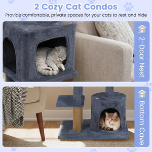 64 Inch Tall Cat Tree with 2 Large Condos and Jute Scratching Posts for Indoor Adult Cats-Dark Grey view 6