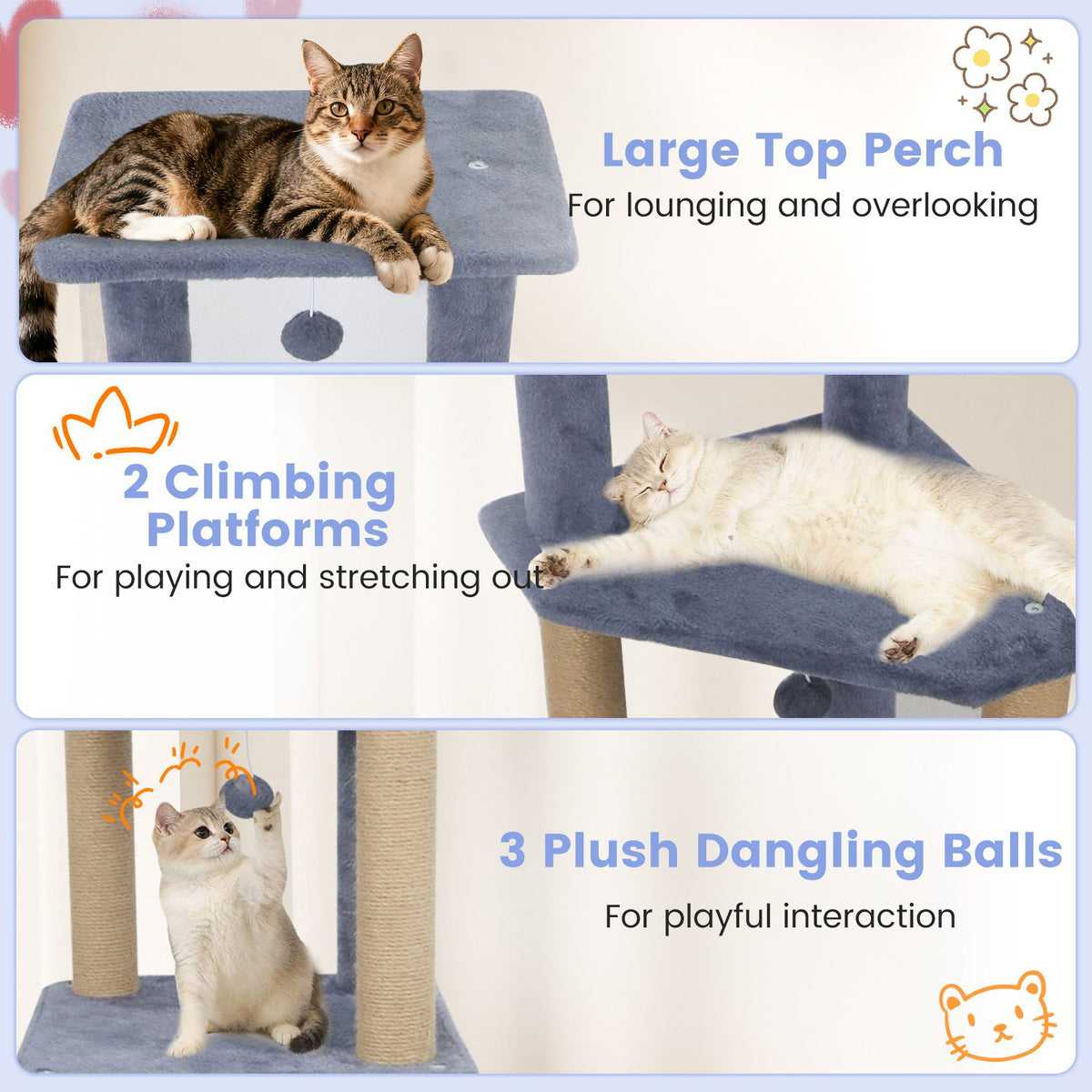 64 Inch Tall Cat Tree with 2 Large Condos and Jute Scratching Posts for Indoor Adult Cats-Dark Grey view 7