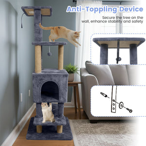 64 Inch Tall Cat Tree with 2 Large Condos and Jute Scratching Posts for Indoor Adult Cats-Dark Grey view 9