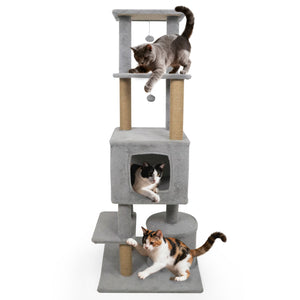 64 Inch Tall Cat Tree with 2 Large Condos and Jute Scratching Posts for Indoor Adult Cats-Light Grey view 4
