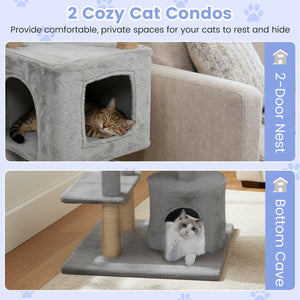 64 Inch Tall Cat Tree with 2 Large Condos and Jute Scratching Posts for Indoor Adult Cats-Light Grey view 6