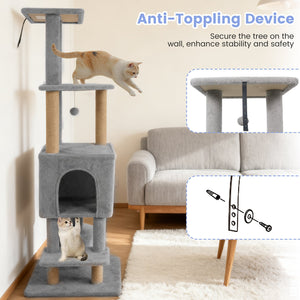 64 Inch Tall Cat Tree with 2 Large Condos and Jute Scratching Posts for Indoor Adult Cats-Light Grey view 9