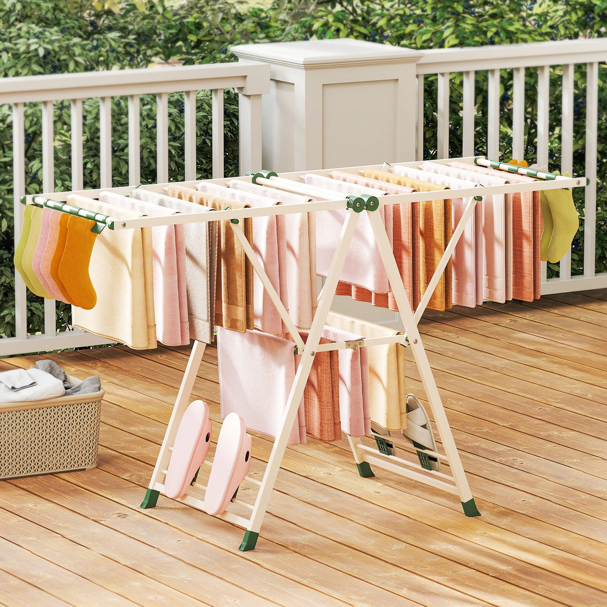 64 Inches Clothes Drying Rack with Height Adjustable Wings-Beige view 3
