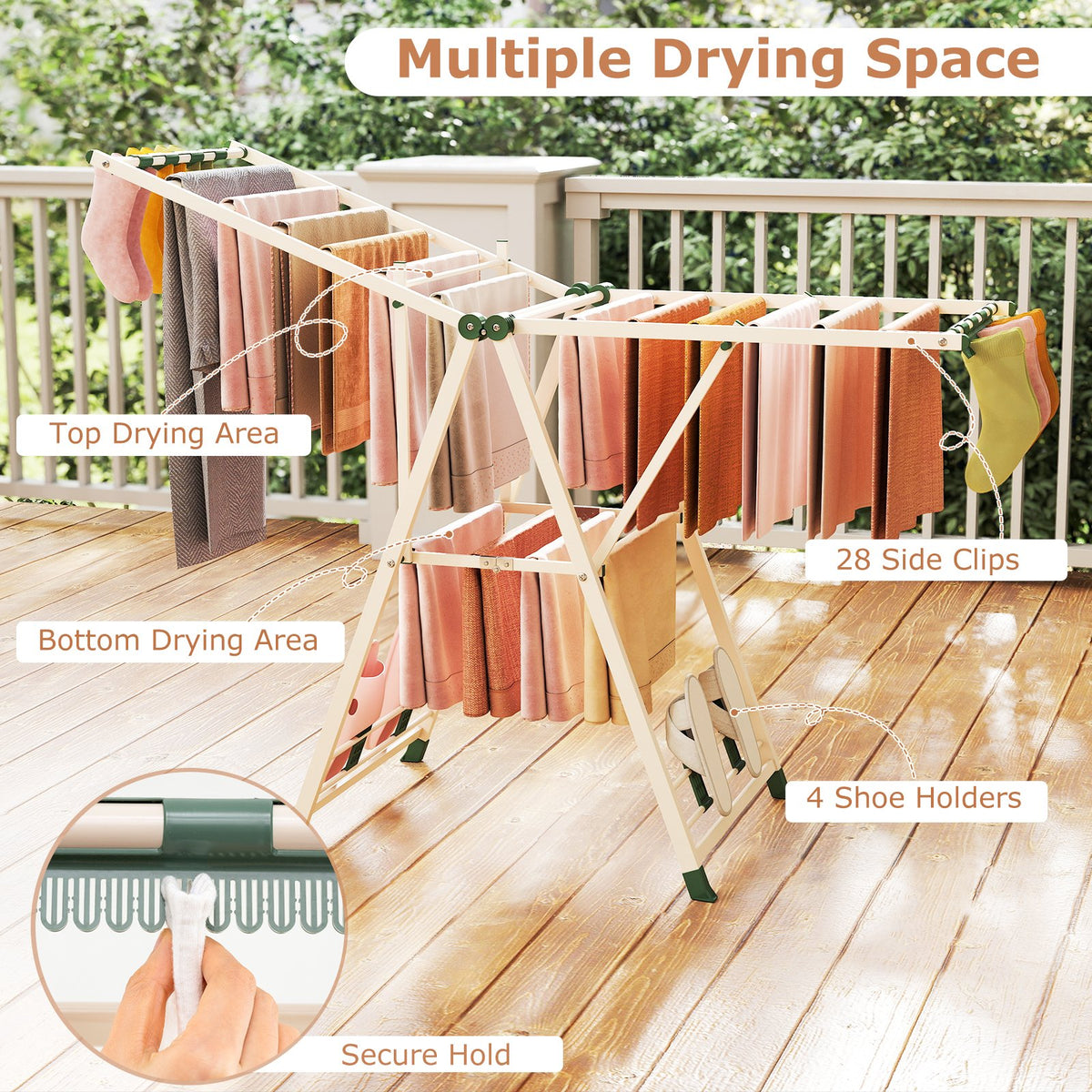 64 Inches Clothes Drying Rack with Height Adjustable Wings-Beige view 7