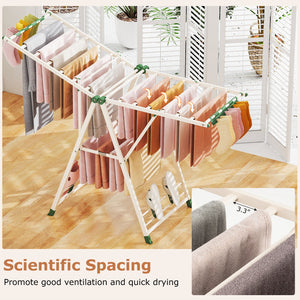 64 Inches Clothes Drying Rack with Height Adjustable Wings-Beige view 8