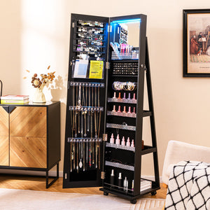 64 Inches Lockable Jewelry Cabinet Armoire with Built-in Makeup Mirror-Black view 2
