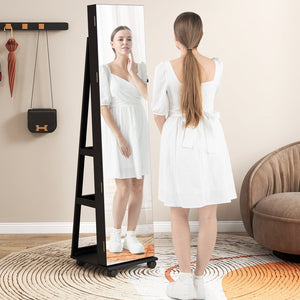 64 Inches Lockable Jewelry Cabinet Armoire with Built-in Makeup Mirror-Black view 3