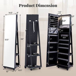 64 Inches Lockable Jewelry Cabinet Armoire with Built-in Makeup Mirror-Black view 5