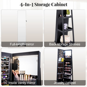 64 Inches Lockable Jewelry Cabinet Armoire with Built-in Makeup Mirror-Black view 9
